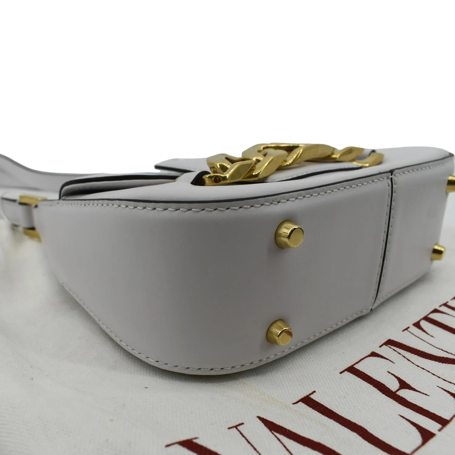 VALENTINO V Logo Chain Leather Shoulder Crossbody Bag Off White