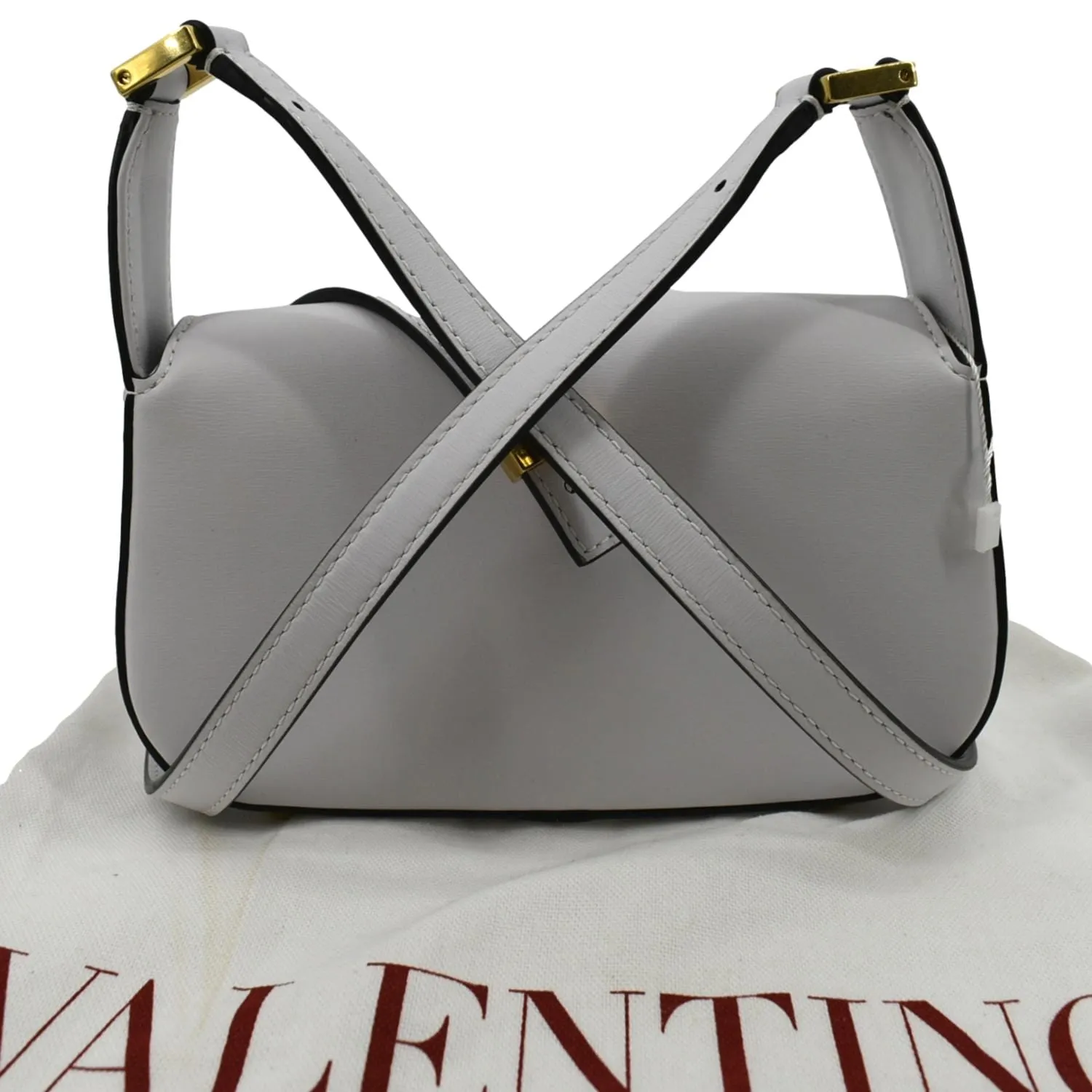 VALENTINO V Logo Chain Leather Shoulder Crossbody Bag Off White