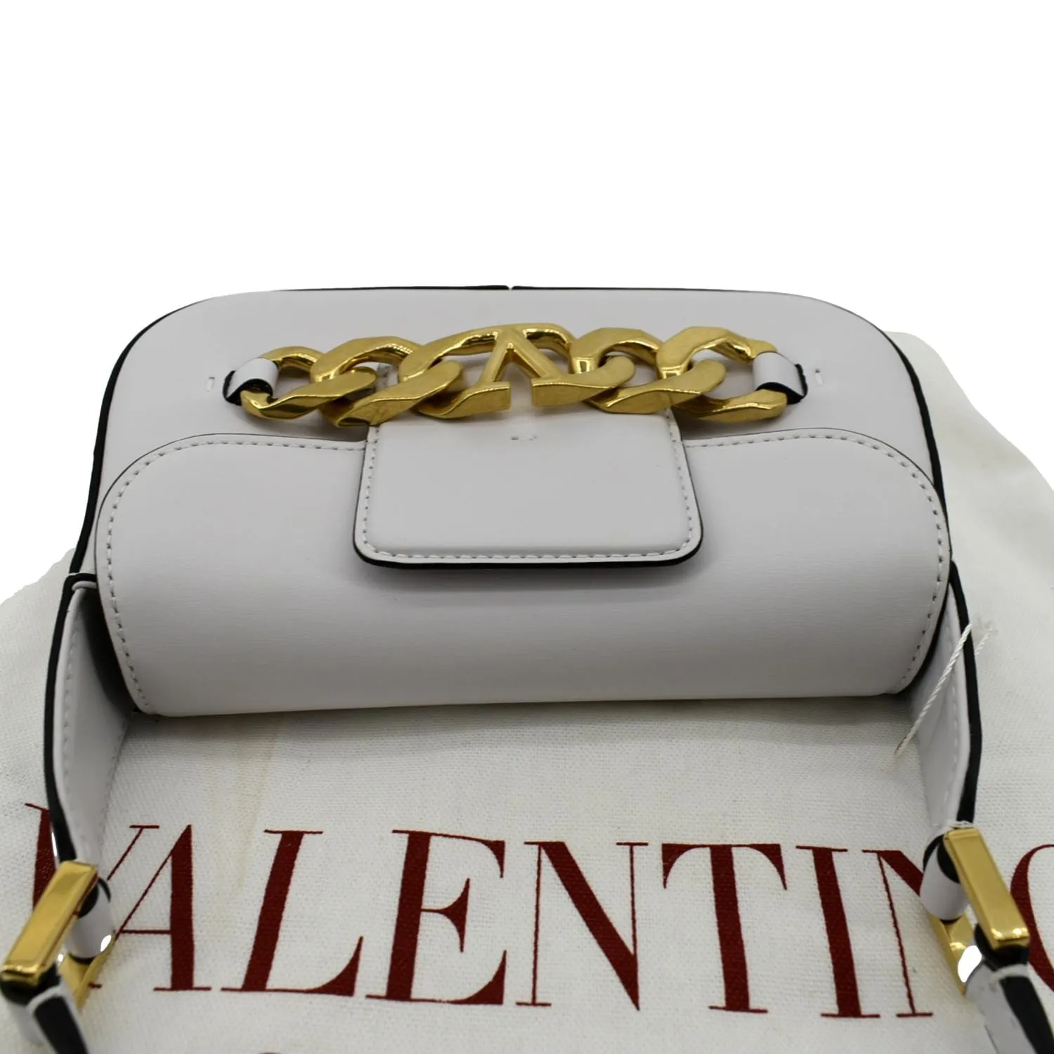 VALENTINO V Logo Chain Leather Shoulder Crossbody Bag Off White
