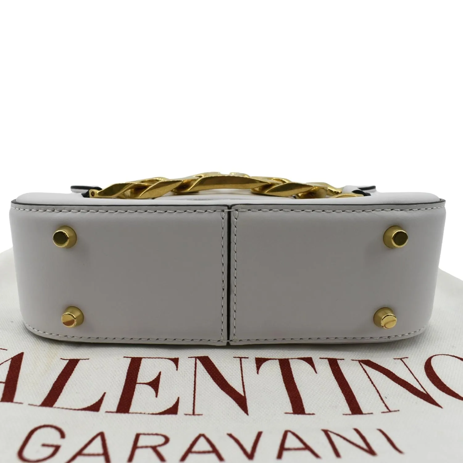 VALENTINO V Logo Chain Leather Shoulder Crossbody Bag Off White