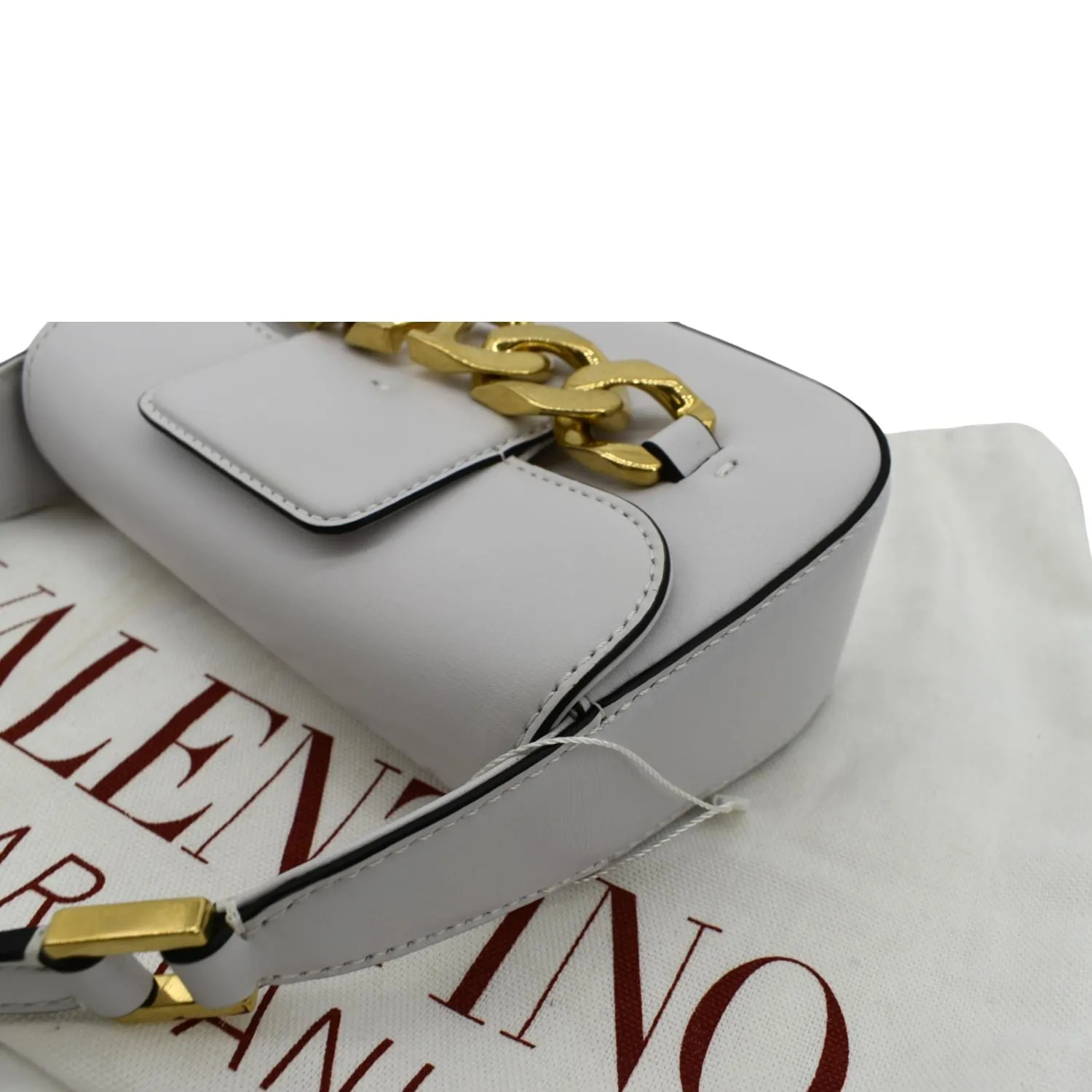 VALENTINO V Logo Chain Leather Shoulder Crossbody Bag Off White