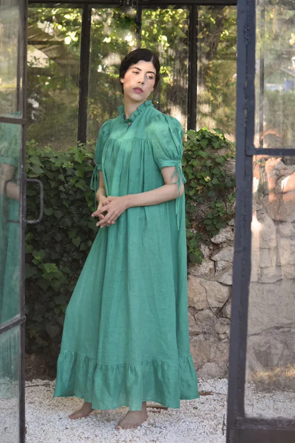 Venus Nap Dress in Emerald Gauze Linen