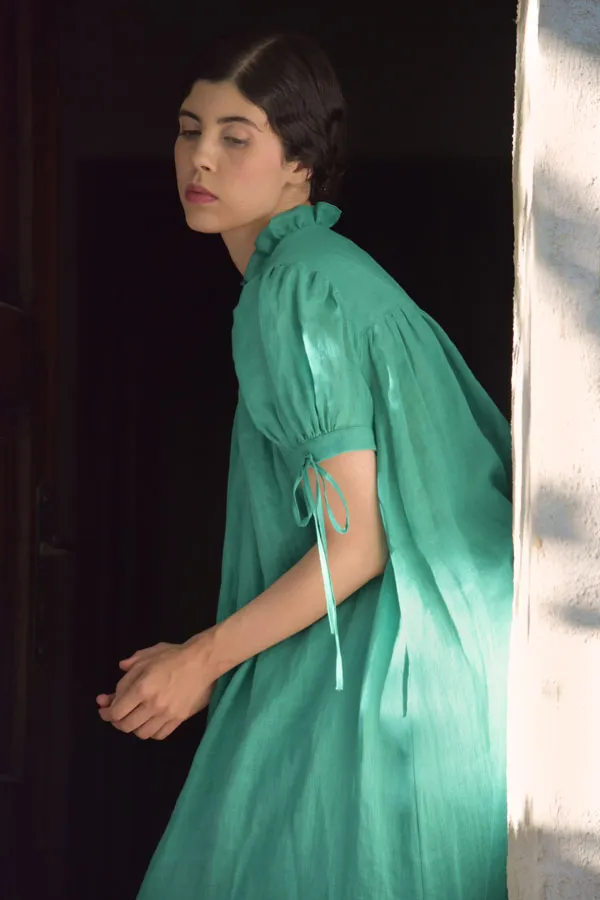 Venus Nap Dress in Emerald Gauze Linen