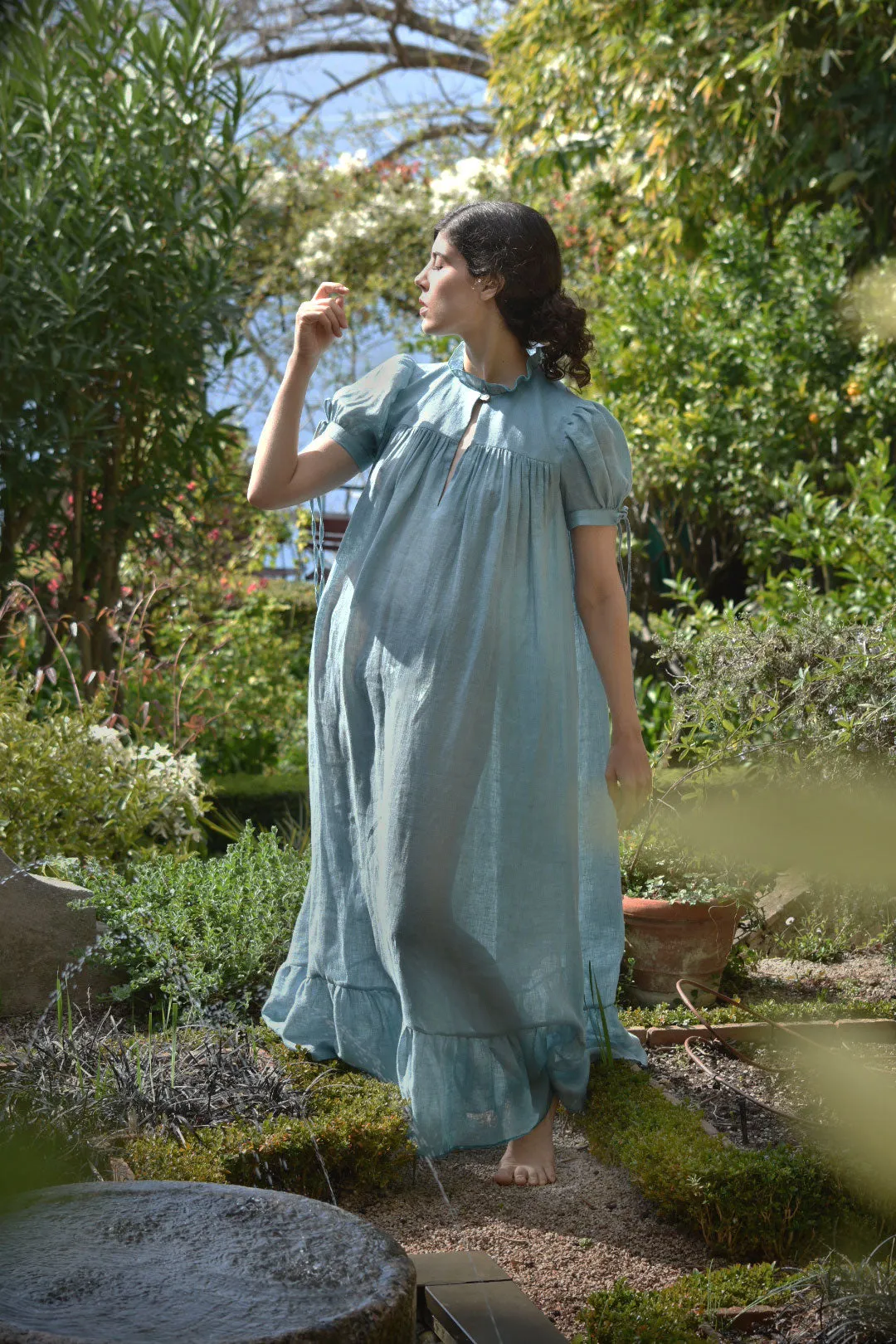 Venus Nap Dress in Emerald Gauze Linen
