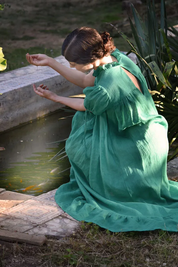 Venus Nap Dress in Emerald Gauze Linen