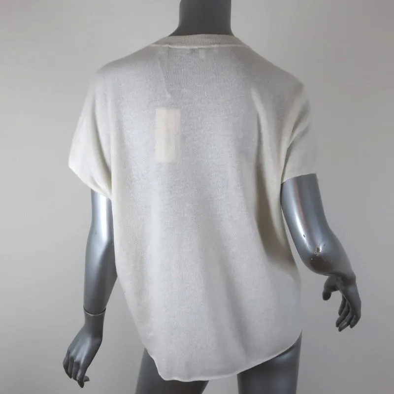 Vince Knit Top Cream Cashmere-Linen Size Medium Short Sleeve Sweater NEW