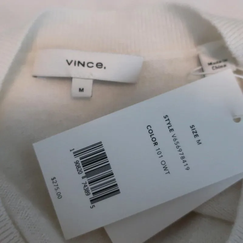 Vince Knit Top Cream Cashmere-Linen Size Medium Short Sleeve Sweater NEW