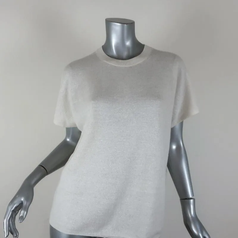 Vince Knit Top Cream Cashmere-Linen Size Medium Short Sleeve Sweater NEW