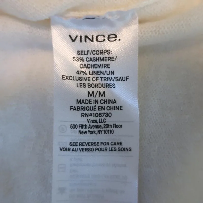Vince Knit Top Cream Cashmere-Linen Size Medium Short Sleeve Sweater NEW