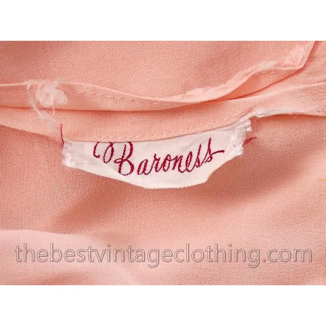 Vintage 1940s Rayon Blouse Peach Neat Applique Large