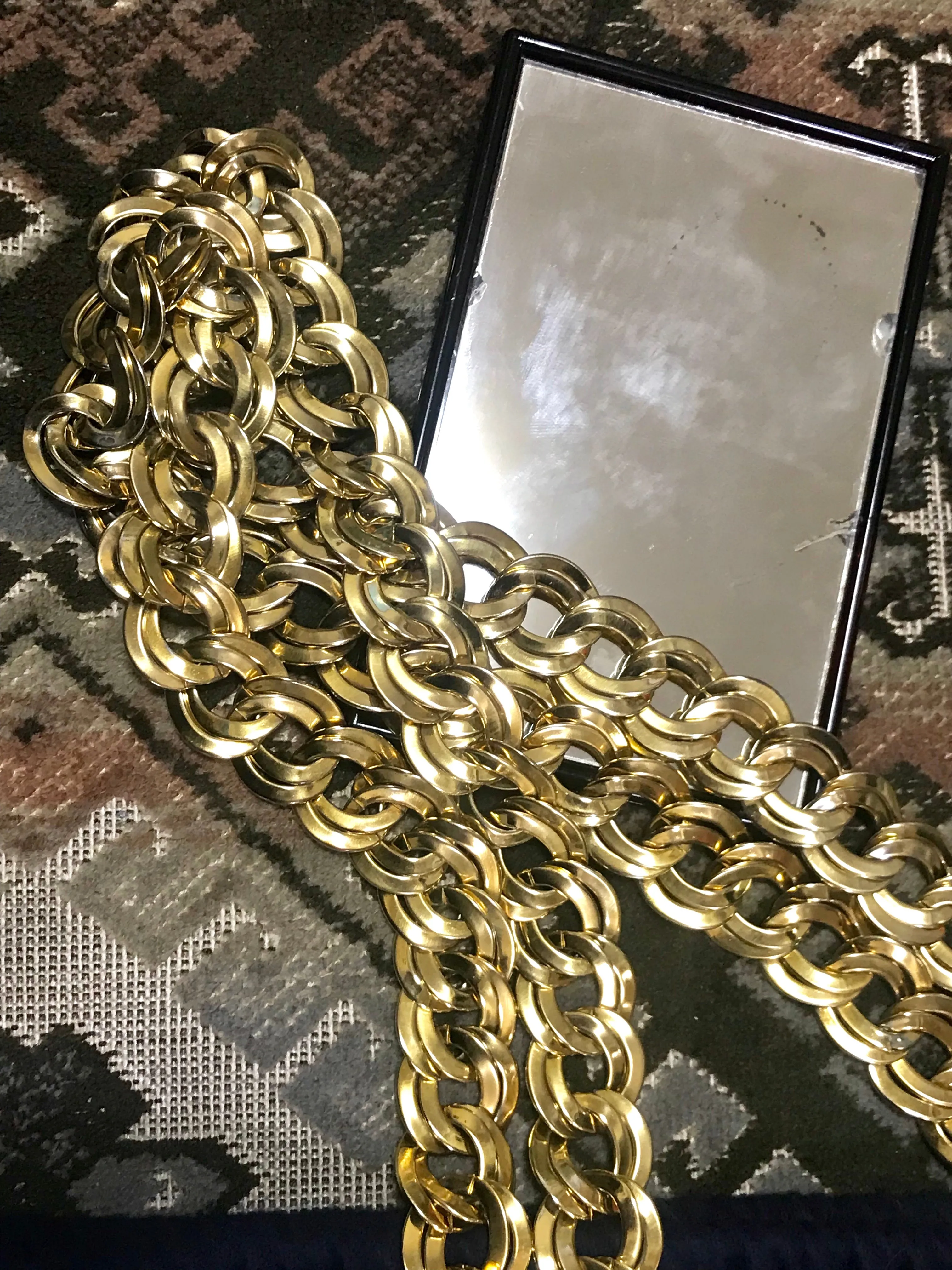 Vintage Bottega Veneta genuine leather shoulder bag with allover faux leopard print and double golden chain straps.