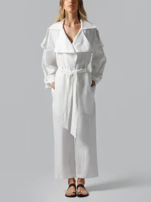 Visaltes Belted White Linen Jumpsuit
