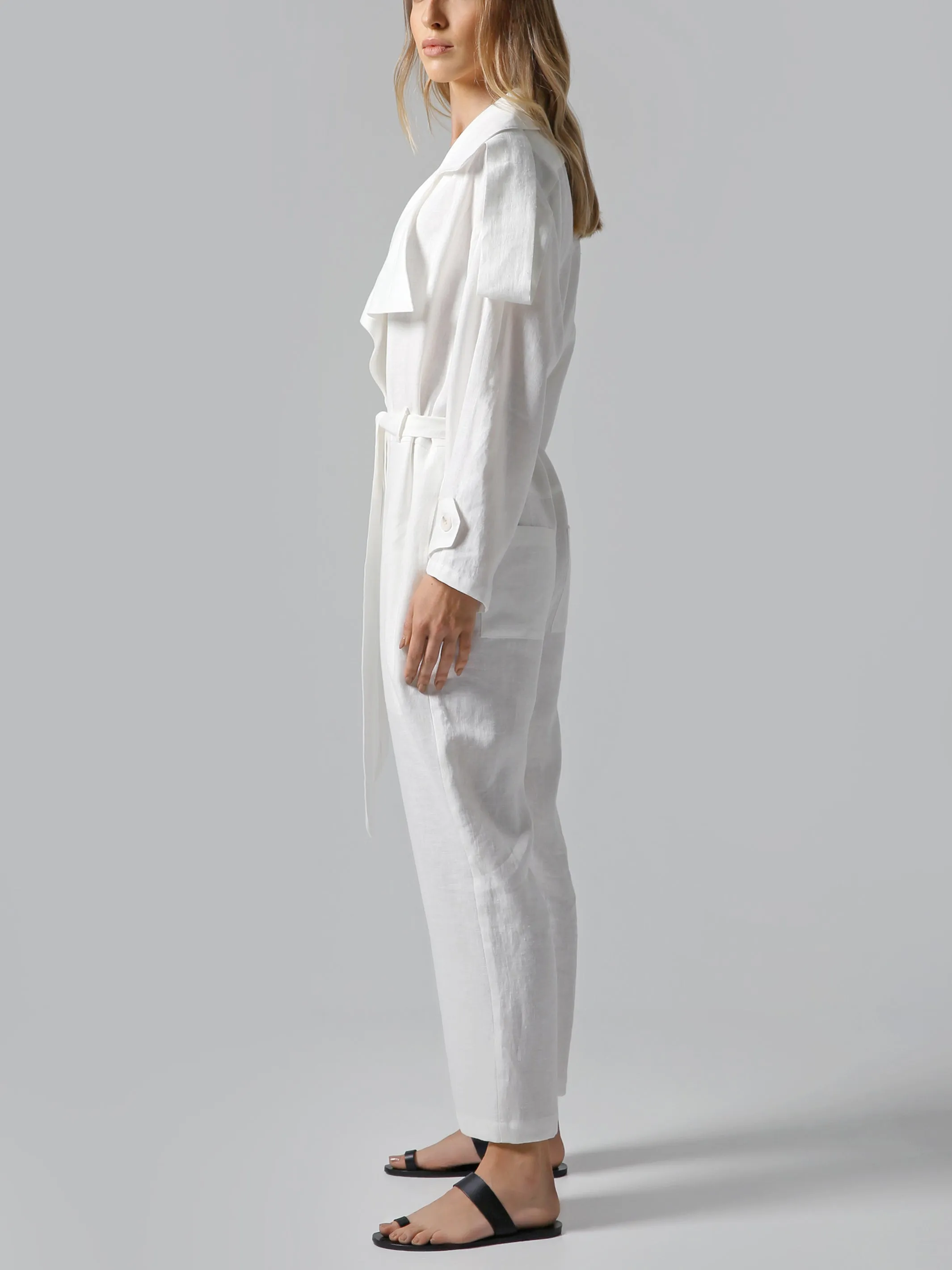 Visaltes Belted White Linen Jumpsuit