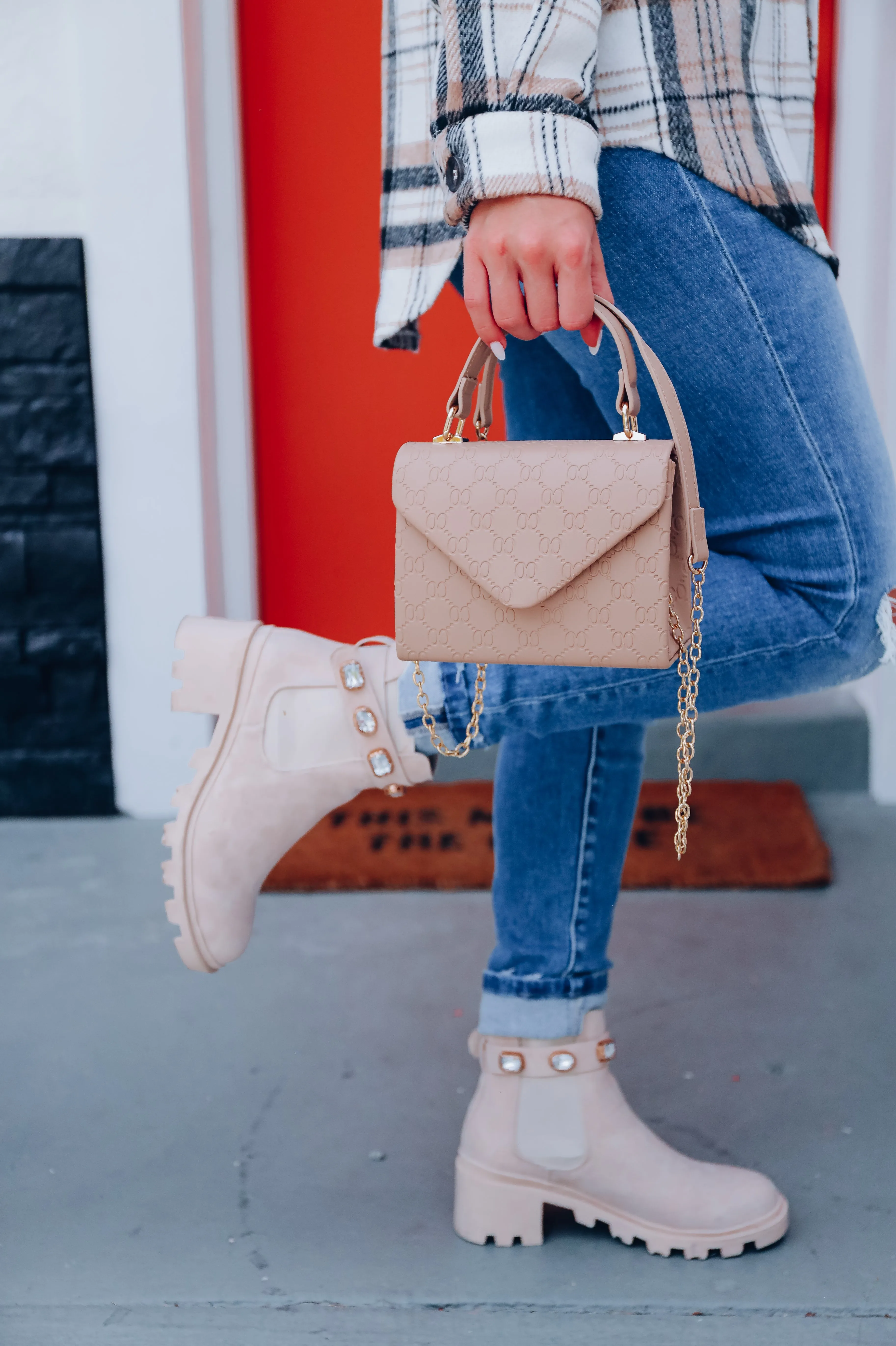 Vital Element Embossed Crossbody Purse - Nude