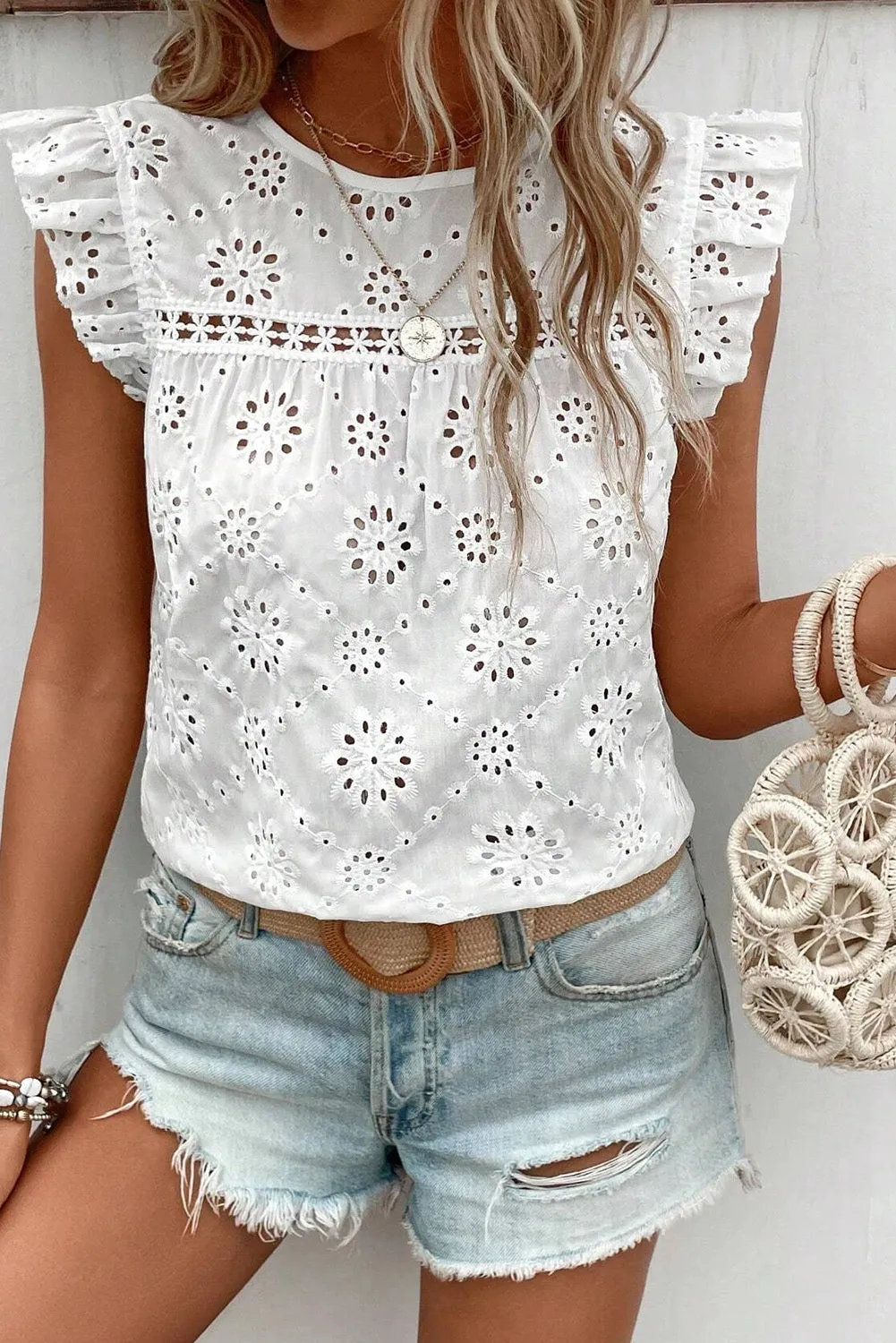 White Eyelet Sleeveless Blouse
