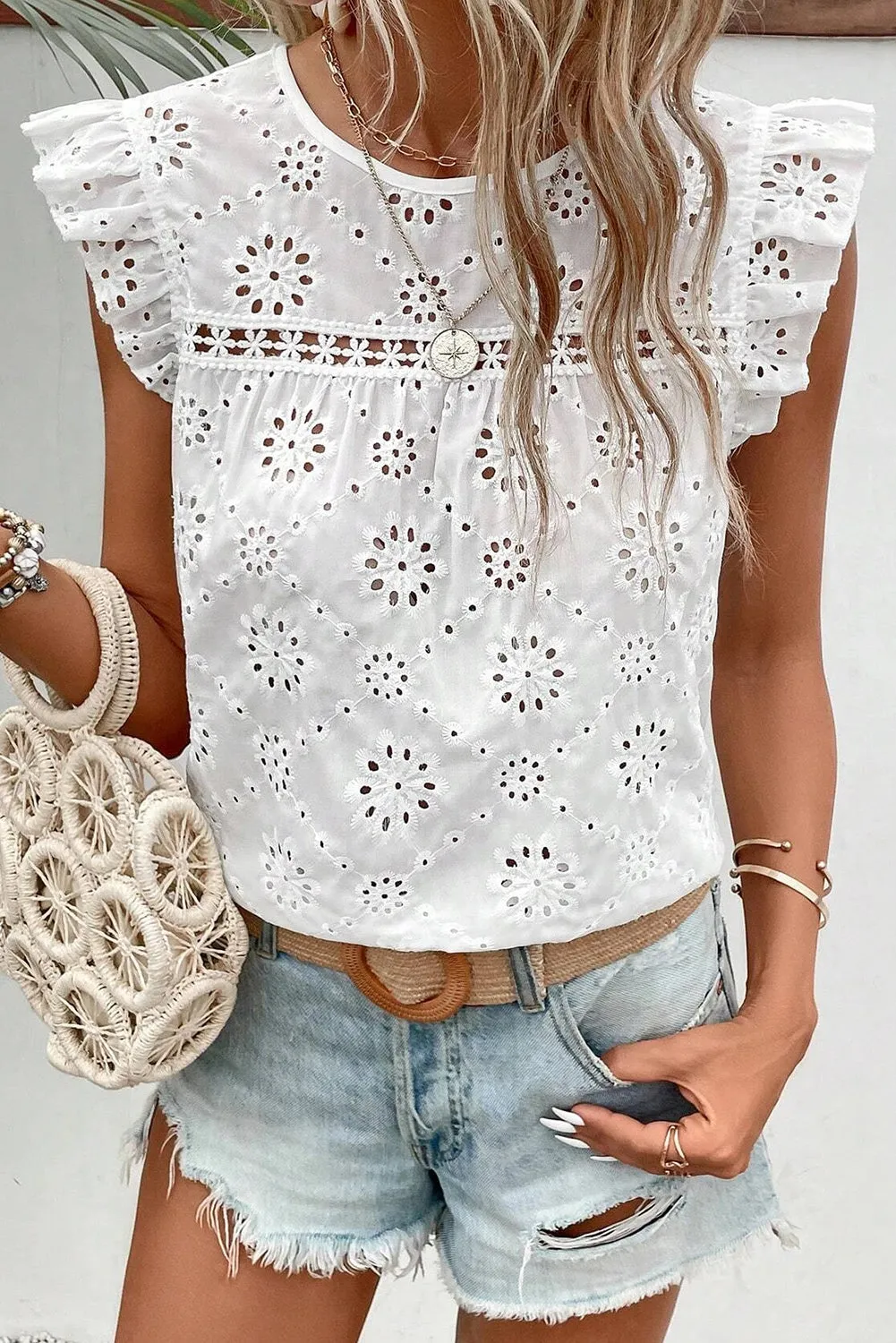 White Eyelet Sleeveless Blouse