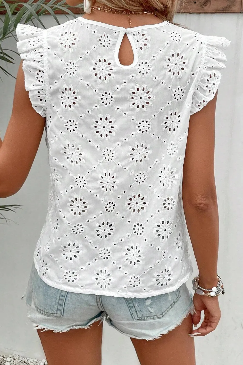 White Eyelet Sleeveless Blouse