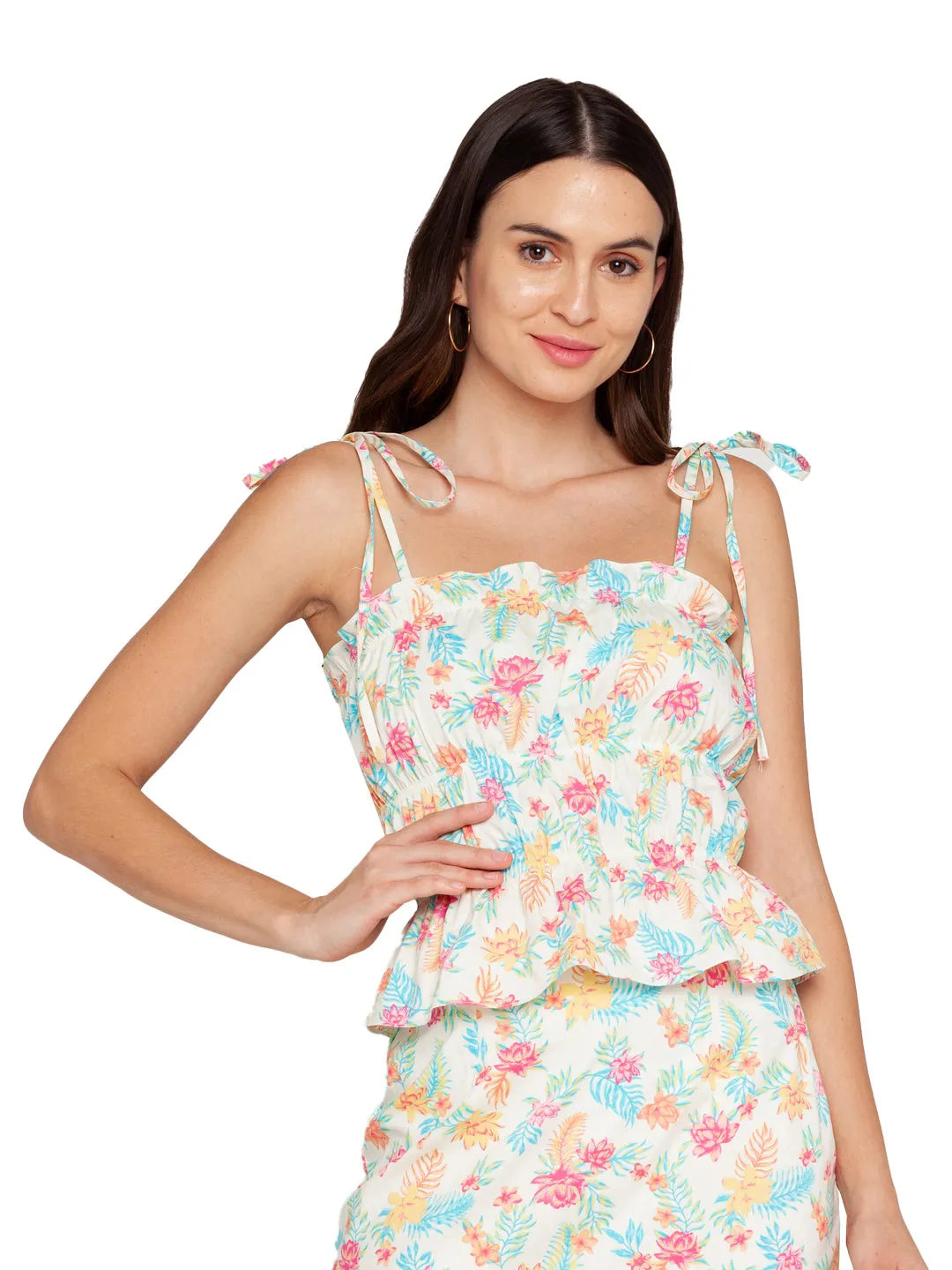 White Printed Strappy Top