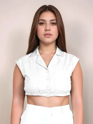 White Solid Sleeveless Crop Top