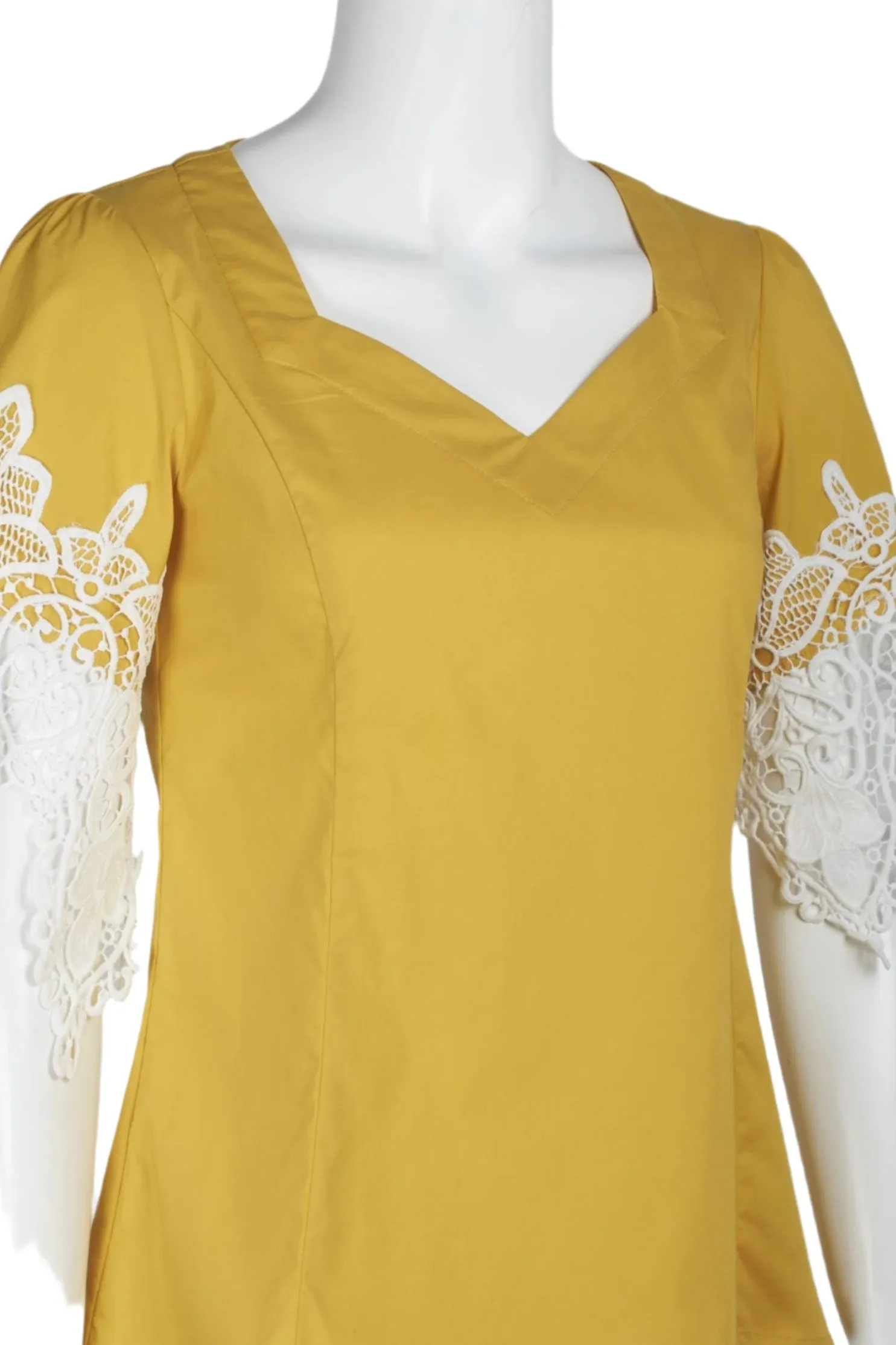 Why Dress V-Neck Short Lace Sleeve Zipper Back Cotton Top