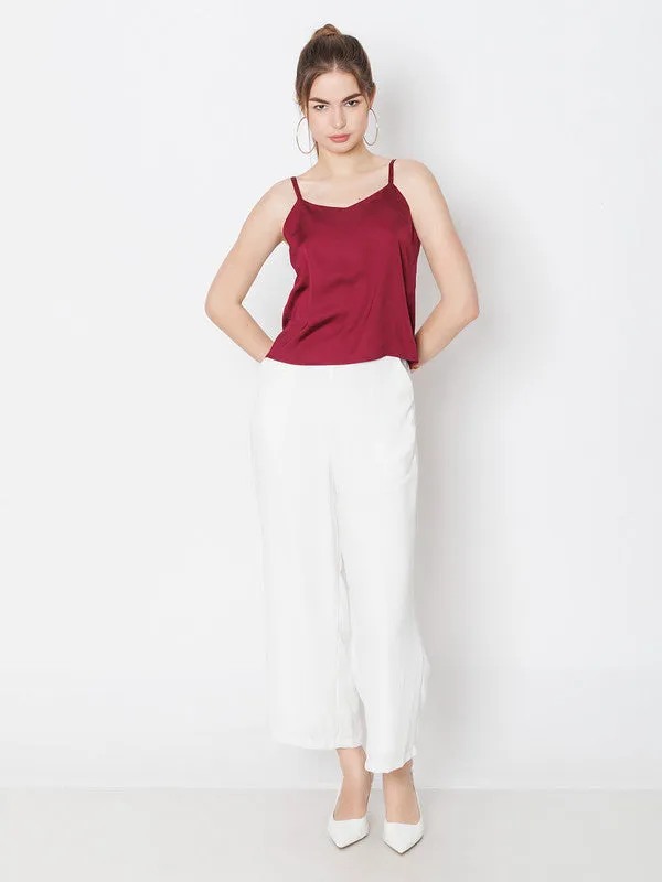 Wine Coloured Solid Polyester Top