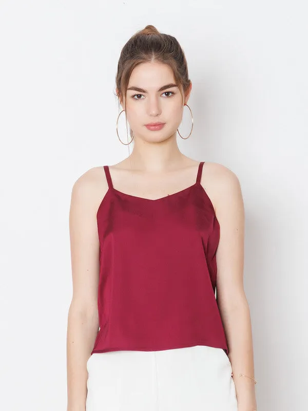 Wine Coloured Solid Polyester Top