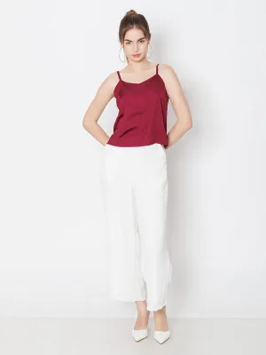 Wine Coloured Solid Polyester Top