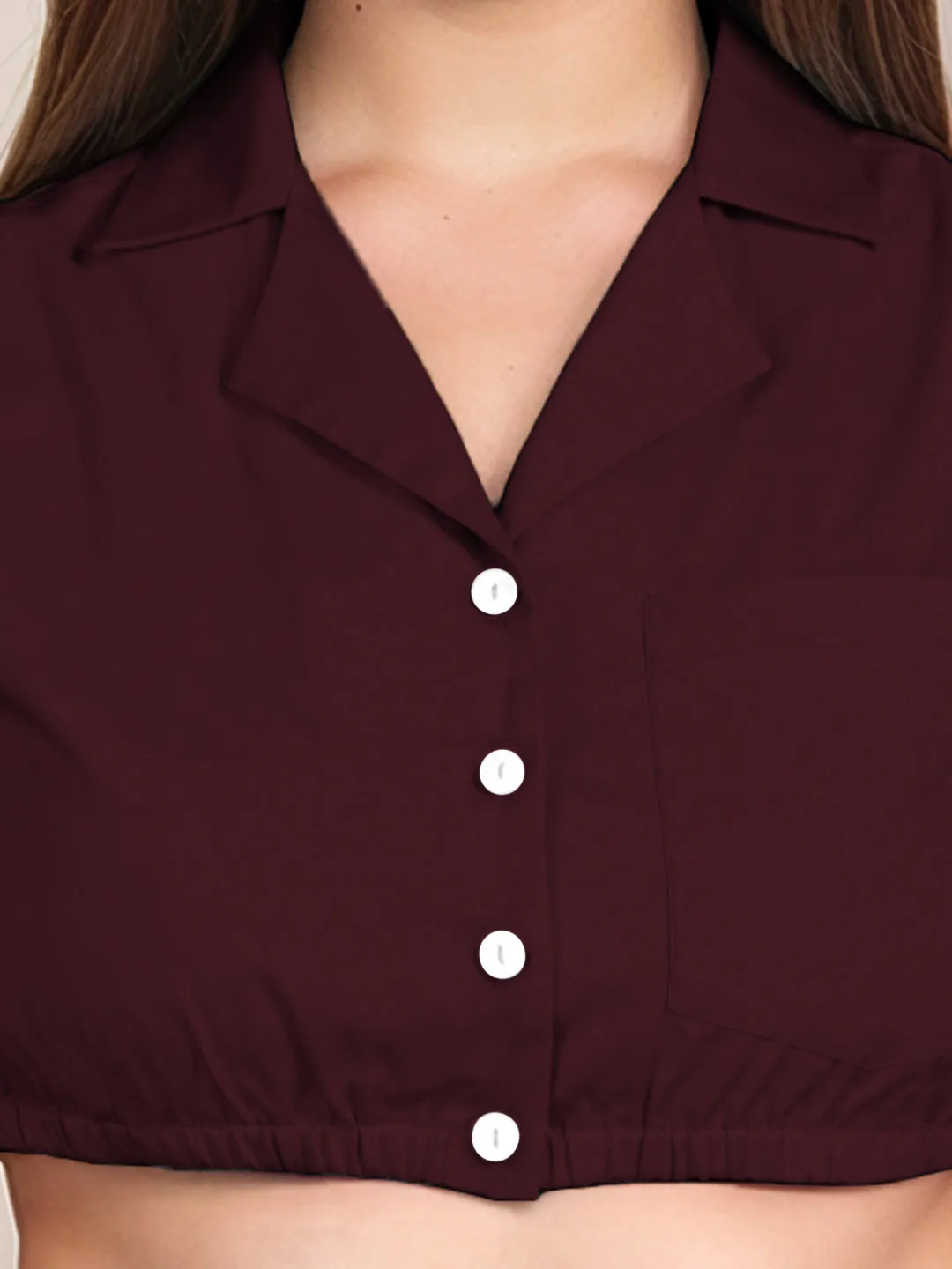 Wine Solid Sleeveless Crop Top