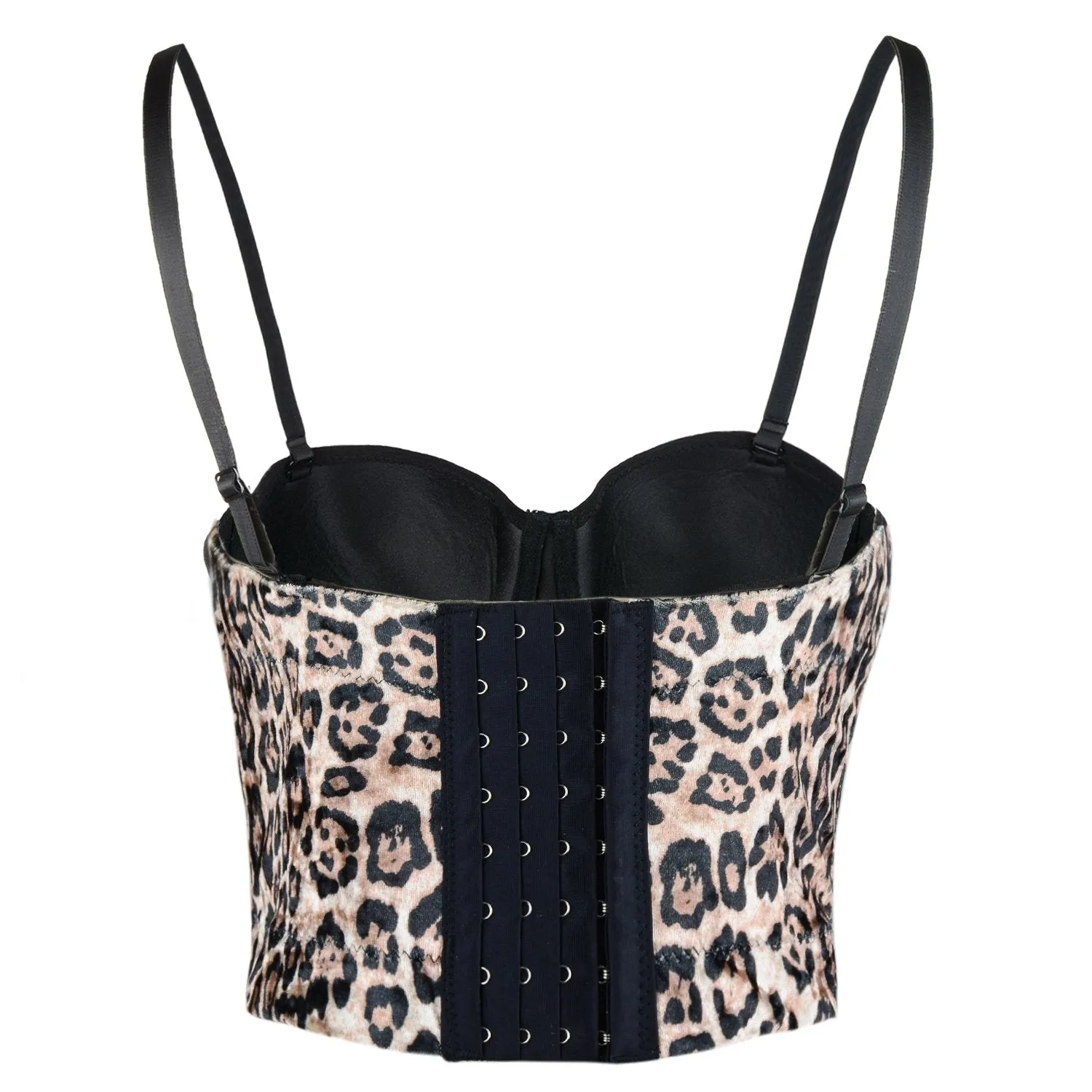 Women Sexy Feather Leopard Pattern Bustier Crop Top Women's Corset Top Bra Brown