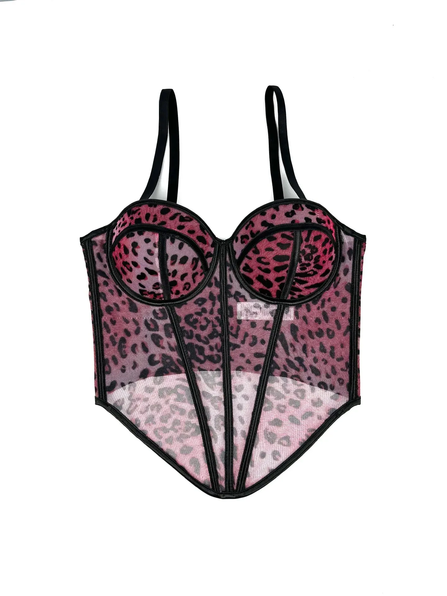 Women Sexy Mesh Irregular Corset French Unique Contrasting Lines Ladies Bustie Party Blackless Design Cropped Top Vest Tank Top