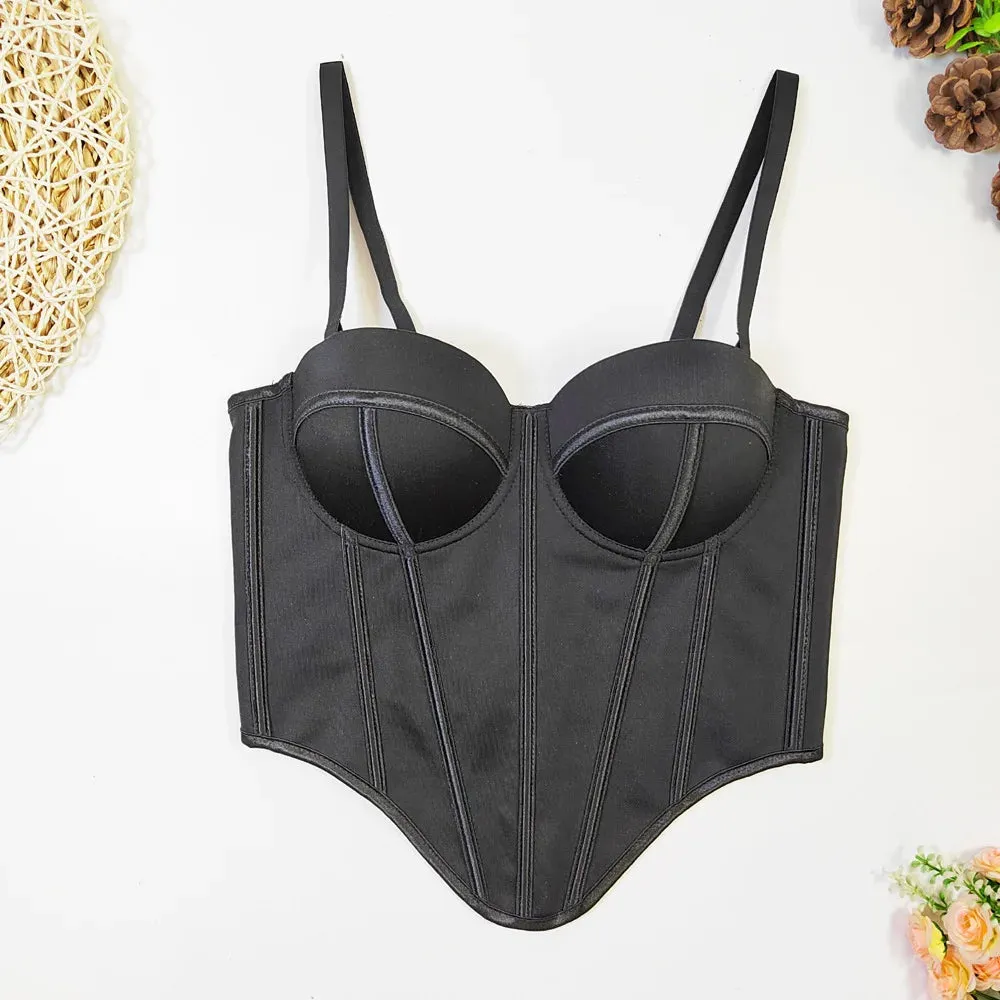 Women Sexy Mesh Irregular Corset French Unique Contrasting Lines Ladies Bustie Party Blackless Design Cropped Top Vest Tank Top