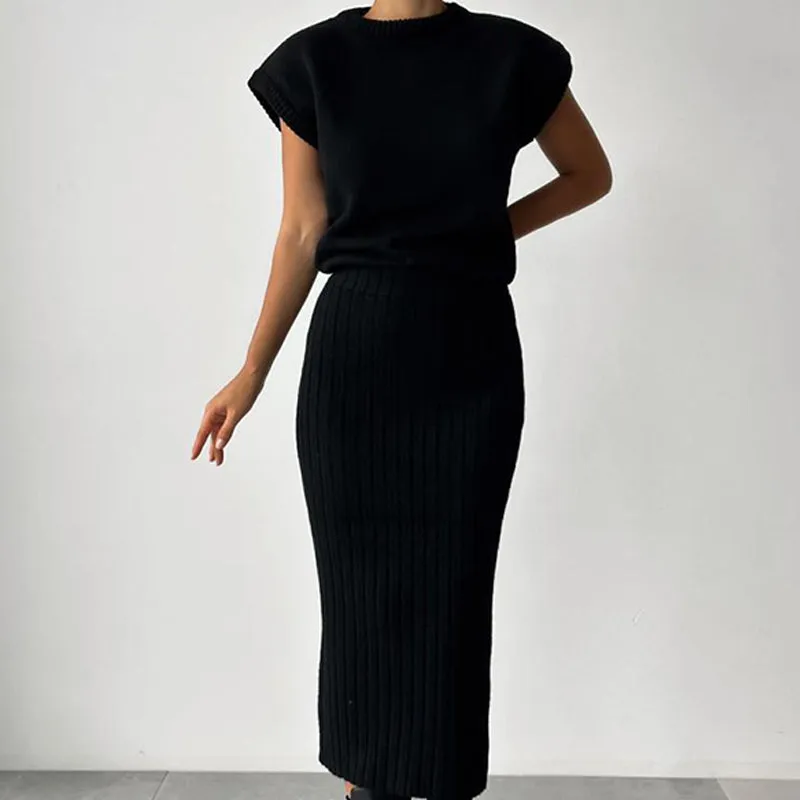 Women's 2-Piece Sleeveless Sweater & Midi Skirt Set