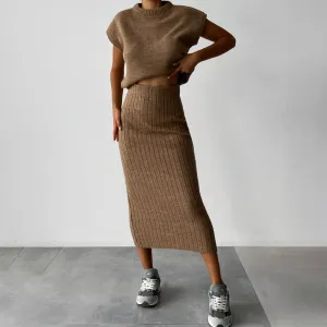 Women's 2-Piece Sleeveless Sweater & Midi Skirt Set