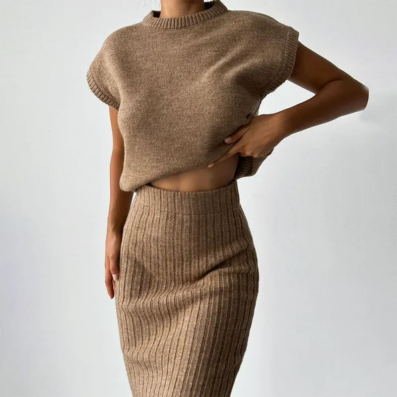 Women's 2-Piece Sleeveless Sweater & Midi Skirt Set