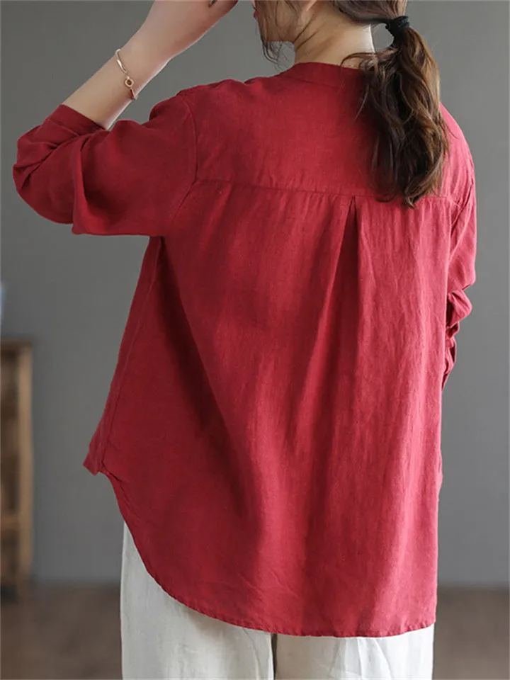 Women's Autumn New Cotton Linen Embroidered Loose Pretty Shirts