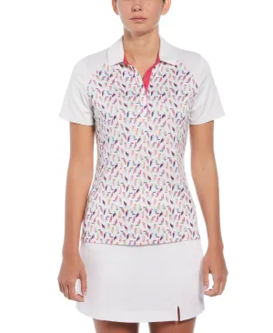 Women's Birdie And Eagle Print Golf Polo In Brilliant White