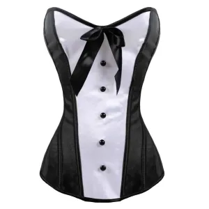 Women's Black and White Lace Up Back Corset Top Plastic Bones Bustier