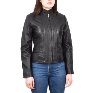 Women's Casual Biker Genuine Leather Jacket Black Speedette