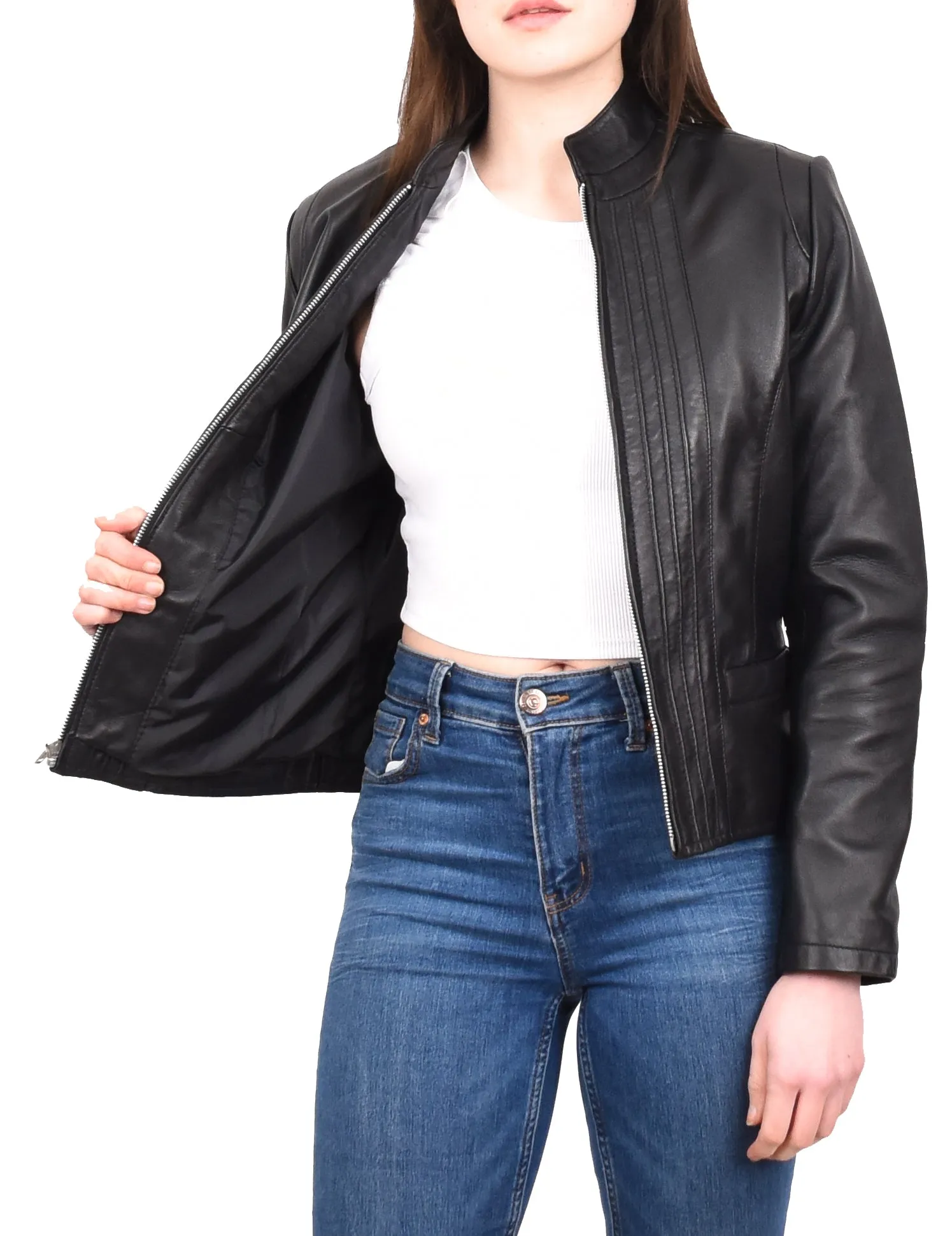 Women's Casual Biker Genuine Leather Jacket Black Speedette