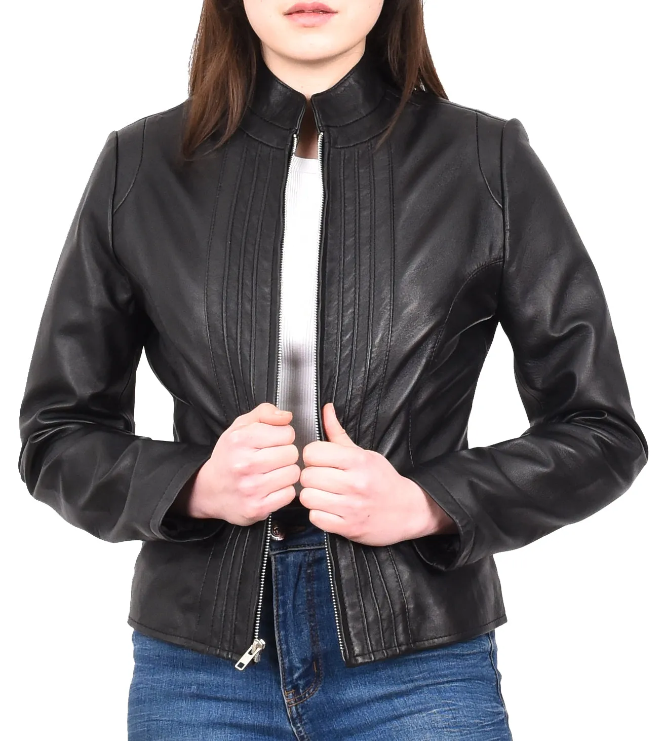 Women's Casual Biker Genuine Leather Jacket Black Speedette
