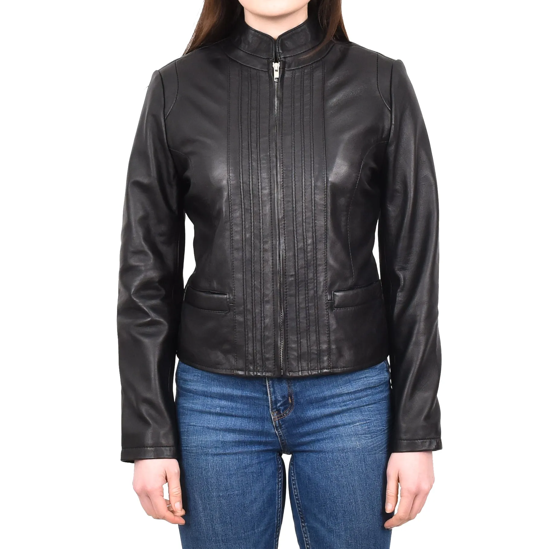 Women's Casual Biker Genuine Leather Jacket Black Speedette