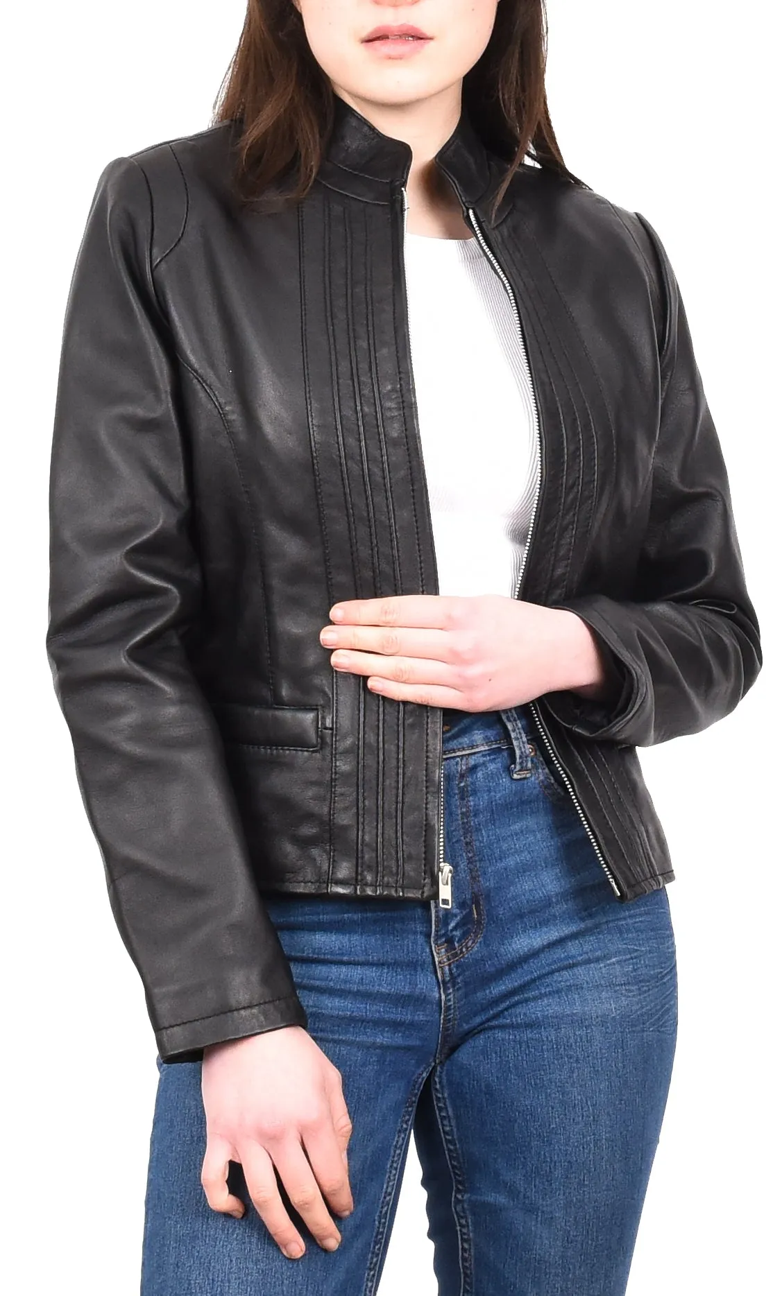 Women's Casual Biker Genuine Leather Jacket Black Speedette