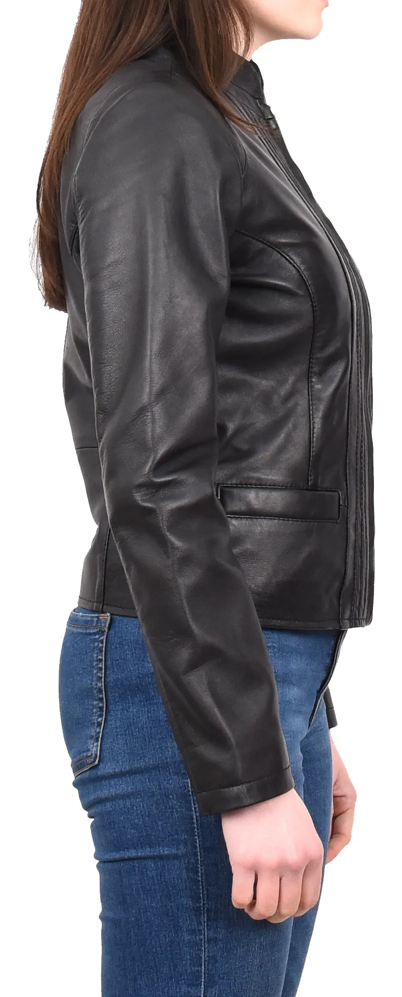 Women's Casual Biker Genuine Leather Jacket Black Speedette