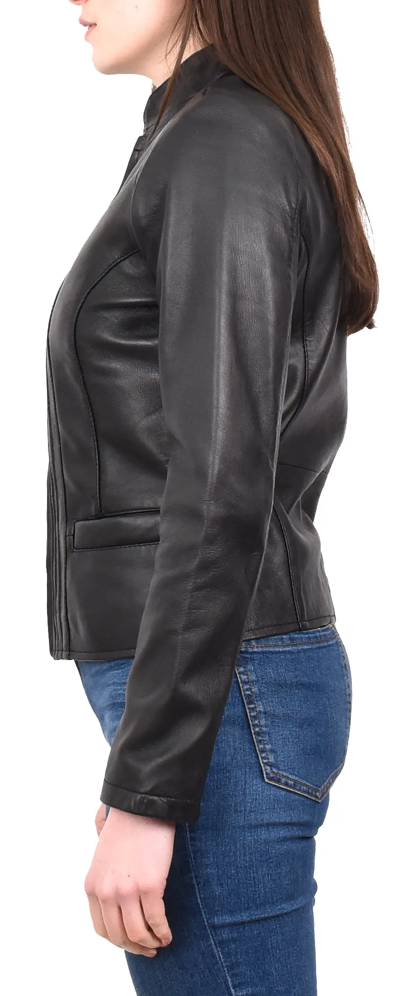 Women's Casual Biker Genuine Leather Jacket Black Speedette