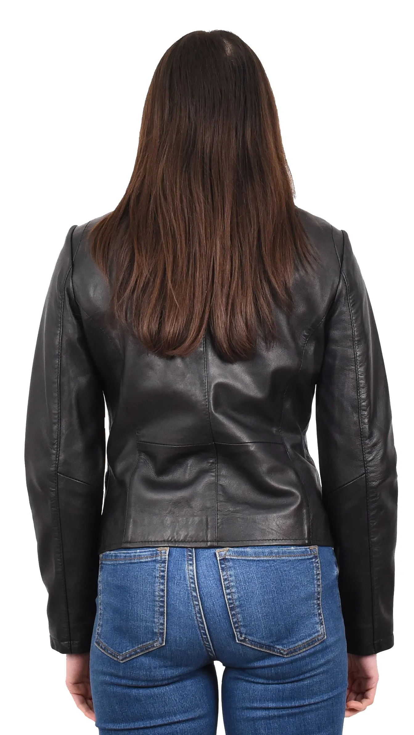 Women's Casual Biker Genuine Leather Jacket Black Speedette