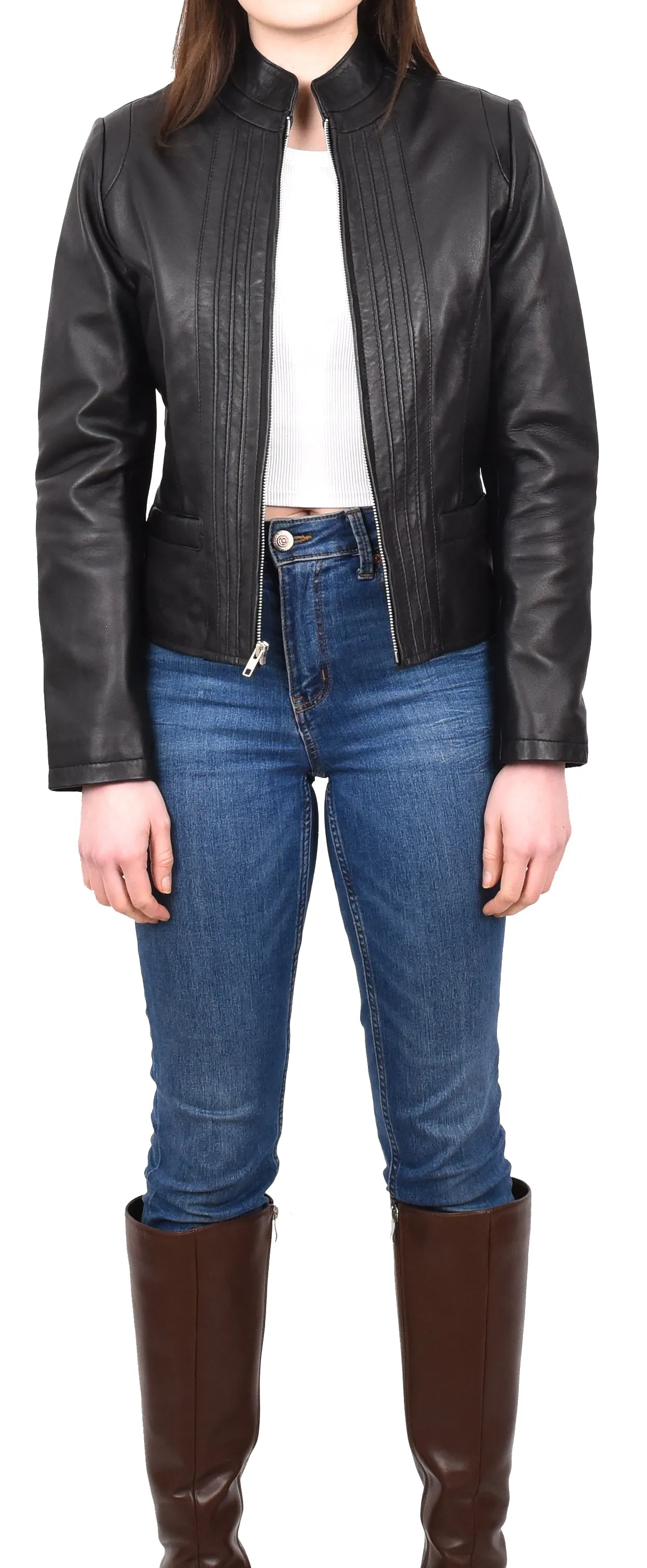 Women's Casual Biker Genuine Leather Jacket Black Speedette