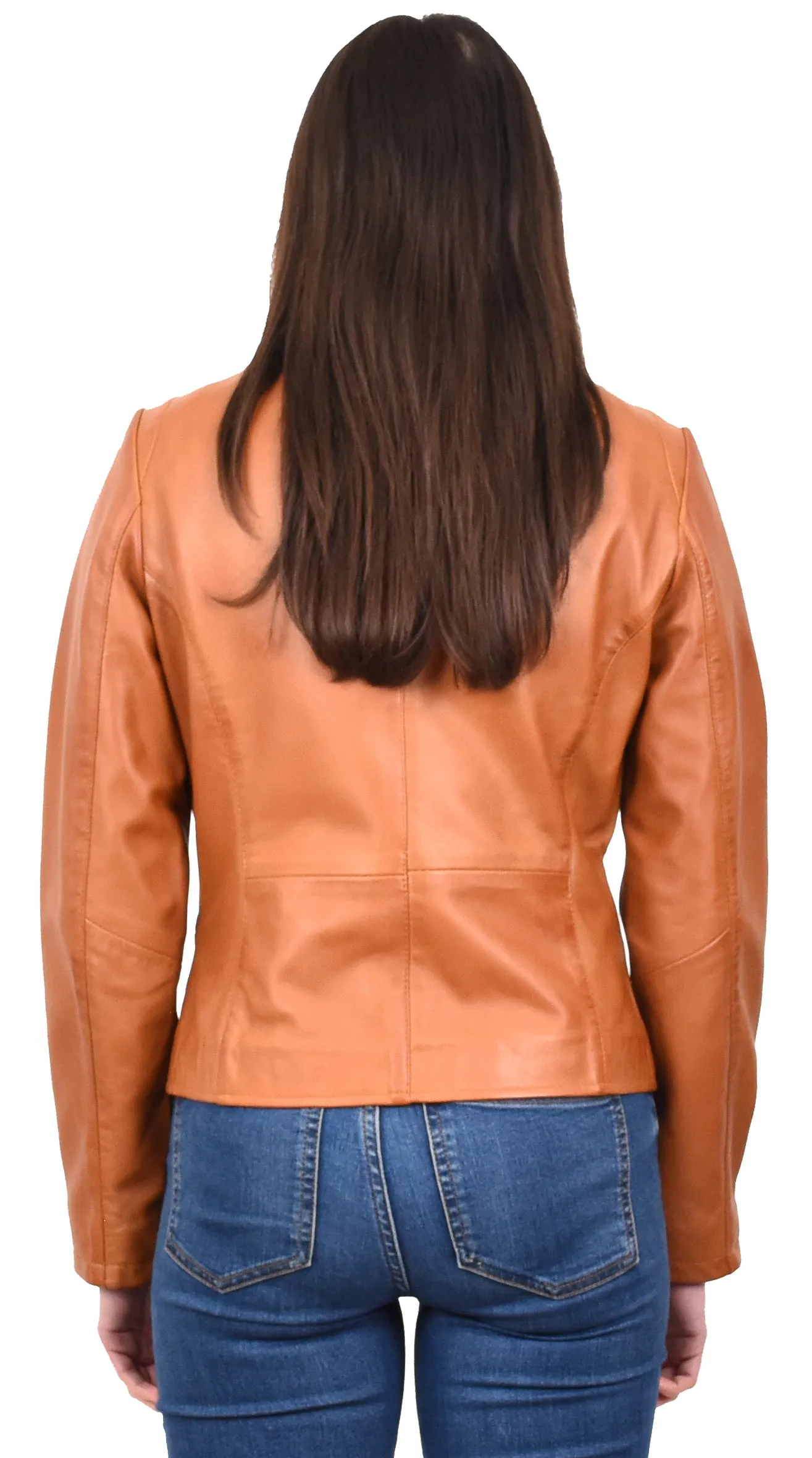 Women's Casual Biker Genuine Leather Jacket Tan Speedette