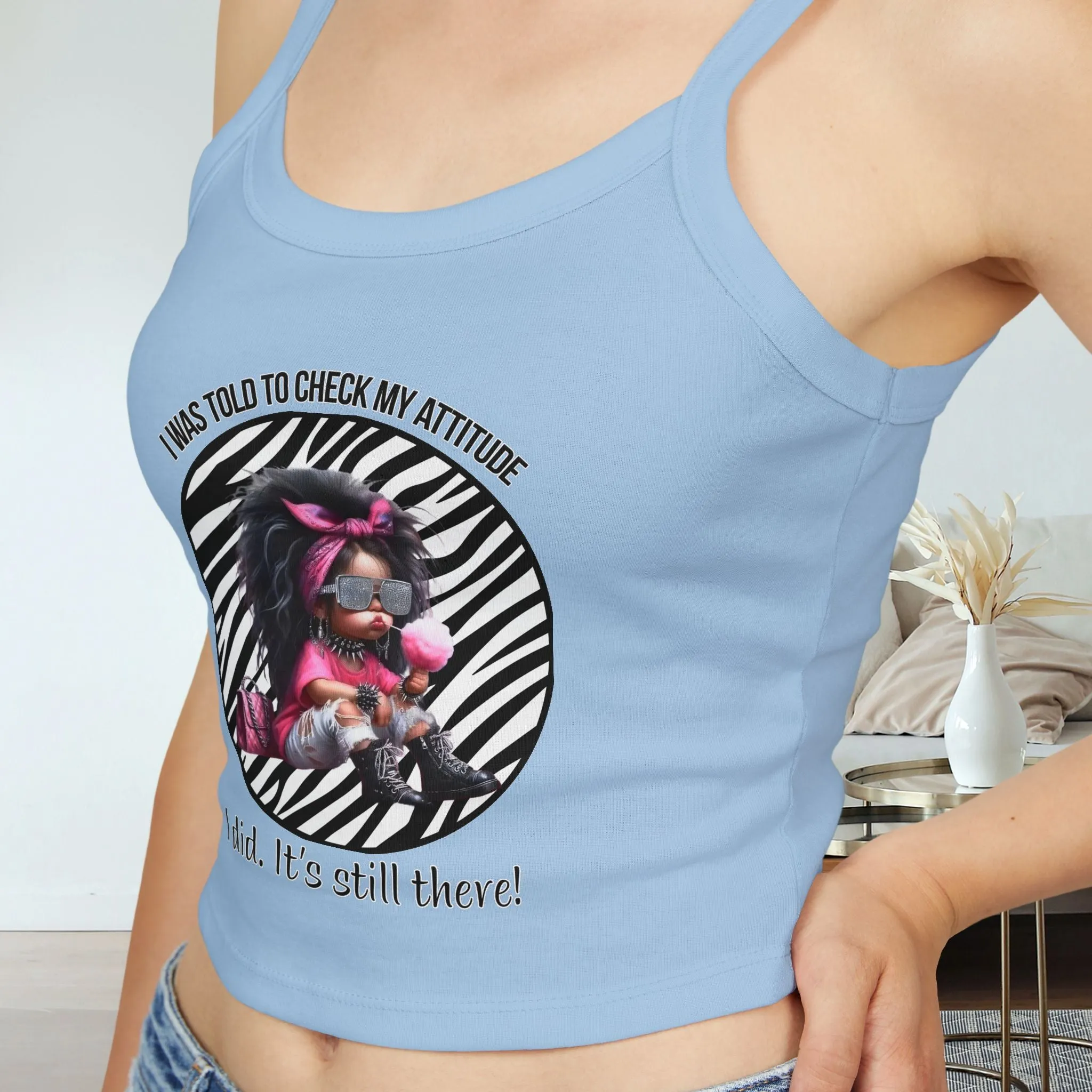 Women's Check My Attitude Typographical Art Spaghetti Strap Tank Top