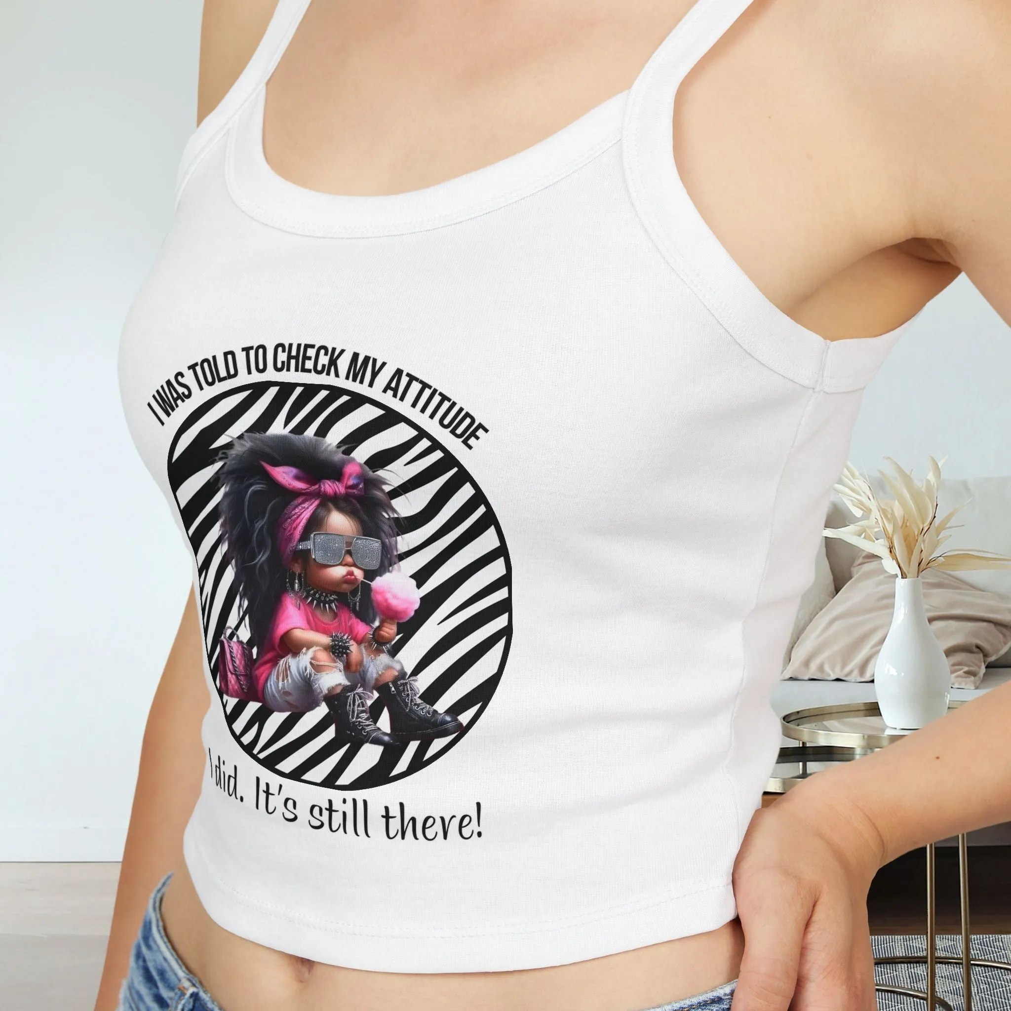 Women's Check My Attitude Typographical Art Spaghetti Strap Tank Top