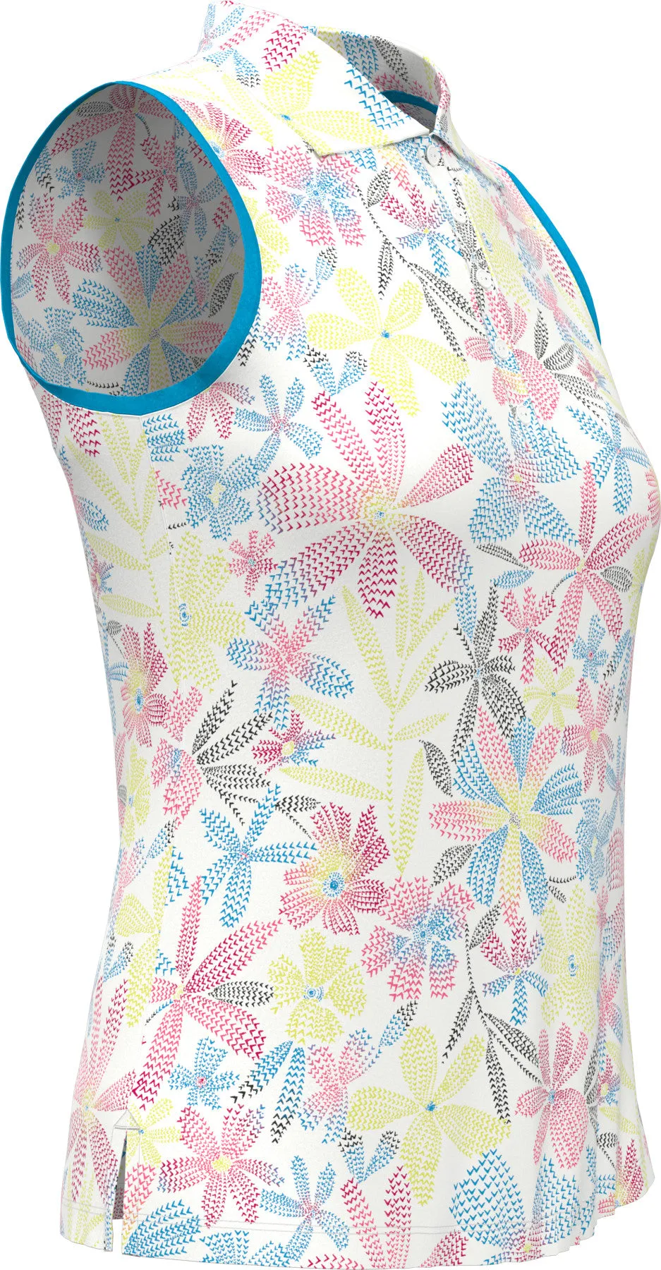 Women's Chevron Floral Print Golf Polo In Brilliant White